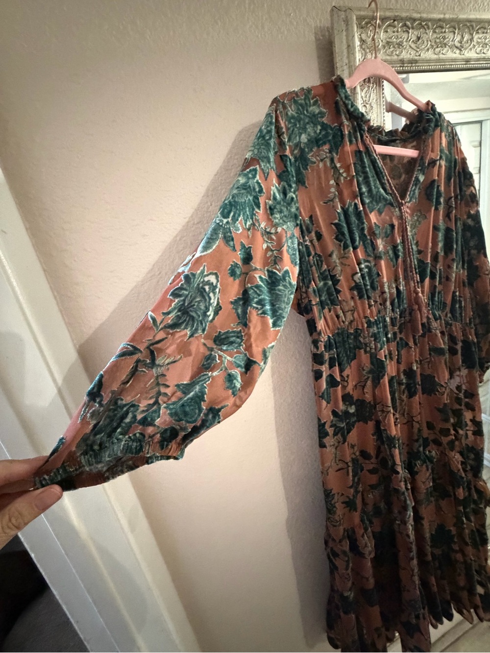 torrid Rust Velvet Burnout Floral Dress with Teal Floral - Picture 3 of 4